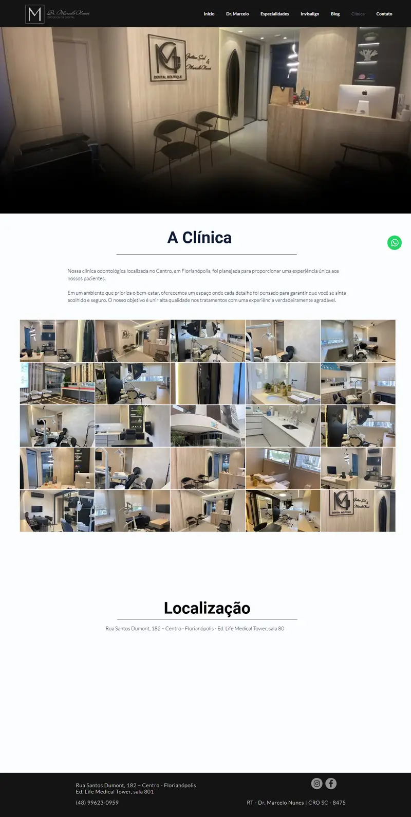 Página da clínica no site antigo