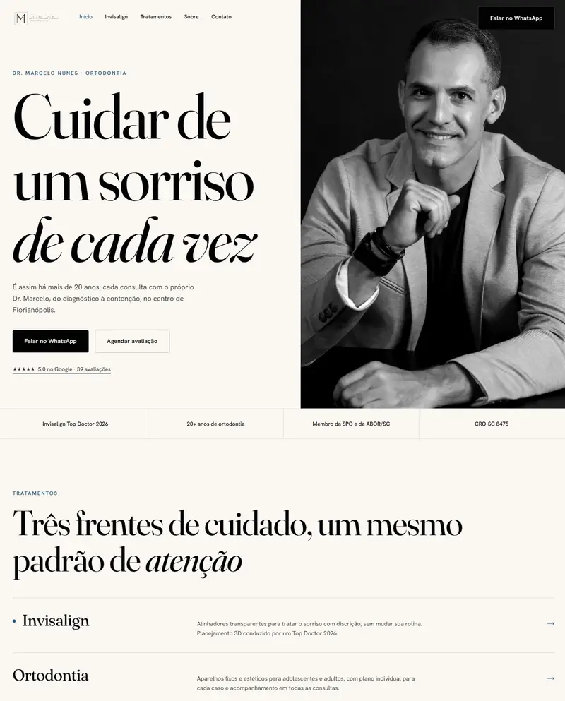 Primeira dobra do site novo