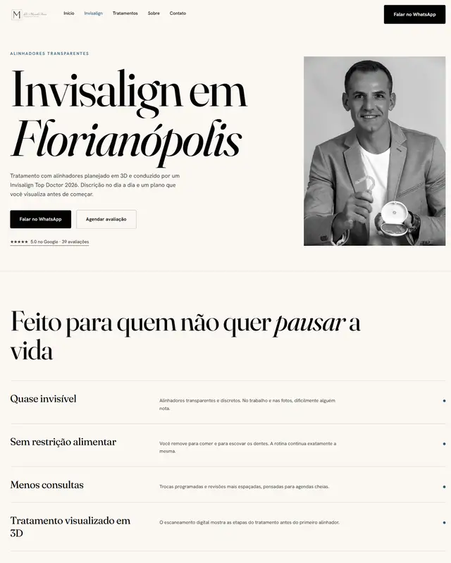 Primeira dobra da página de Invisalign no site novo